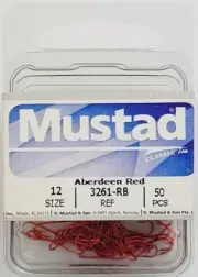 Mustad Hooks 3261-RB-12-50 RED Aberdeen Trout Panfish Bass Worm Cricket Hook
