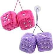 Fuzzy Plush Dice for Car Decor, AFUNTA 2 Pairs of Retro Square Car Mirror Decor Hanging Car Charms for Couples Gift Ideas, Home Decor