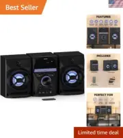 3-Piece CD Shelf System with Bluetooth, FM Radio, Remote Control, Colored Spe...