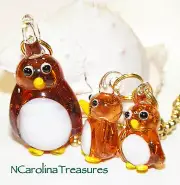 MURANO GLASS CEILING FAN LIGHT SWITCH PULL MAMA BABY ORANGE PENGUIN SET