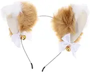 PENIKOKO Cat Ear Bell Headband Animal Ears Hair Band Men Earbuds Dog Ear Muffs LED Glasses Party Faux Animal Headband Bell Hairband Fox Headband Headphones Wired Brown Fabric
