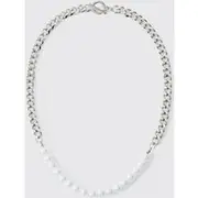 Mens Silver Cuban Link Pearl Chain