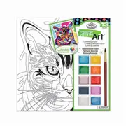 Pearlescent Painting Art Set Canvas 25x25cm 10 Watercolour Cakes Brush - Cat