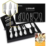 ICOSA Living Lunar 6-Piece Cheese Knife Set - Premium Stainless Steel Cheese Knives Collection - Charcuterie Board Accessories Gift Ready w/ 15 Festive Recipes