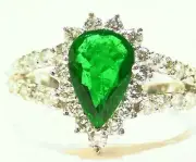 3.23CT 18K Gold Natural Emerald White Cut Diamond Vintage Deco Engagement Ring
