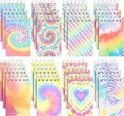 24 Pcs Mini Tie Dye Notepads Multicolor Style Pocket Notebooks for Kids Spiral Mini Notebook Fun Coil Little Notepad Tie Dye Birthday Party Supplies Small Note Pads Tie Dye Party Favors(Light Style)