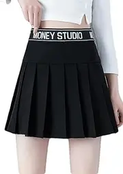 [ERTYUIO] Short Skirt Black Black Pleated Skirt Female High Waist Elastic Waist Thin Skirt A-Line Short Skirt