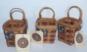 Boyds Bear set of 3 Mini Woven Basket Patriotic American Flag NWT #109