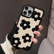 Floral Fabric Phone Case - iPhone 16 Pro Max / 16 Pro / 16 / iPhone 15 Pro Max / 15 Pro / 15 / 14 Pro Max / 14 Pro / 14 Plus / 14 / 13 Pro Max / 13 Pro / 13 / 12 Pro Max / 12 Pro / 12 / 11 Pro Max / 11 Black Flowers - Beige - iPhone 12 Pro Max
