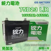 在飛比找Yahoo!奇摩拍賣優惠-全動力-統力 GS 全新 汽車電池 免加水 電瓶 國產 75