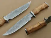 custom handmade damascus steel 13" bowie knife olive wood handle with ds clip
