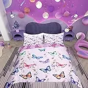 Butterfly Duvet Cover Set Double Girls Butterfly Bedding Set 200x200cm with 2 Pillowcase Purple Reversible Bright Floral Print Bedding Set for Kids Colorful Butterflies Bedding 3 Pcs