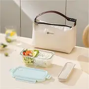 Portable Lunch Box with Compartments High Borosilicate Glass Double Seal Divider Portable Lunch Box Heating 910ml/32.0oz