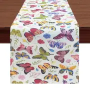 13 X 72 Inch Butterfly Table Runner, Spill-Resistant Seasonal Burlap Farmhouse