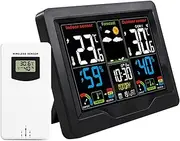 Wirel Weather Forecast Station Clock RF Indoor Color Screen Clock with RF Transmitter Digital Tempe ure and H dity Detection Electronic Table Clock with Alarm Black One Size