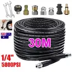Sewer Jetter Nozzles Kit 30M Pressure Washer Drain Cleaner Hose 1/4” For Karcher