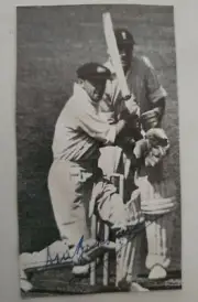 DON BRADMAN SIGNED 2.5 X 4 INCHES approx MAGAZINE PICTURE CRICKET SIR DONALD