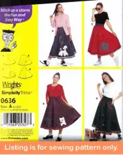SEWING PATTERN Teen Girls Women Halloween Costume - Poodle Skirt Easy Simple 636