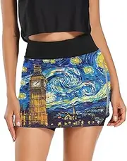 [RPLIFE] Big Ben London Starry Night Blue Exercise Skirt, Tennis Skirts for Women with Shorts, Womens Athletic Shorts Summer