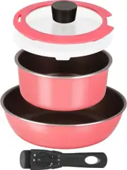 AMB-2414 Frying Pans, 5-Piece Set, Macaron Pink, Induction and Gas Compatible...