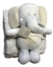 Baby Blanket & Elephant Stuff Toy By Stephan Baby, Boy, 30" x 40", Blue, New