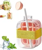 My Crush Cup Ice - Ice Cube Bottle with Straw, 2 in 1 Touch-Free Ice Cube Tray Water Bottle with Lid and Bin, Ice Cube Making Bottle for Freezer Pink 18oz