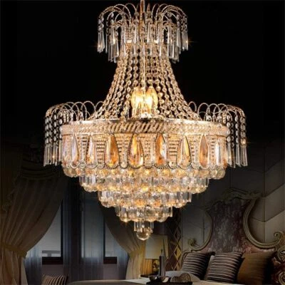 20” K9 Crystal Chandelier 8-Lights Ceiling Lamp Crystal Raindrop Pendant Fixture