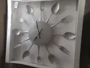 Forks and Spoons Wall Clock Kitchen Cutlery Silver 15" X 15" Fast Shipping