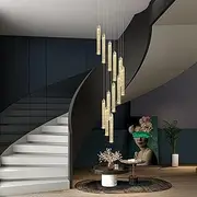 USOR 12-Light High Ceiling Chandeliers LED Modern Gold Crystal Chandelier for Staircase Entryway 3 Colors Dimmable Spiral Large Pendant Light for Luxury Chandelier Living Room Hallway Foyer Lobby