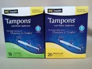 DG Health Tampons UnScented 2 boxes 18 ct Super 20ct Regular Compare to Tampax