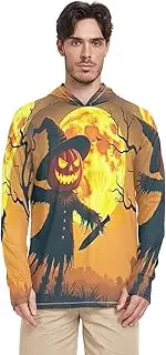 [RPLIFE] Cheeky Monkey Banana Spf Shirts for Men, Light Weight Hoodie Mens, UPF 50+ Beach Long Sleeve Shirts Men, Pumpkin Scarecrow Night, Large