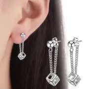 Kids Sterling Silver Plated Zirconia Cube Drop Chain Stud Earrings