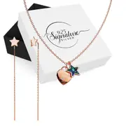 Boxed Solid 925 Signature Silver Star Necklace and Earrings Set in Rose Gold
