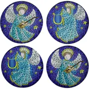 4pc LVD Tempered Glass Xmas Angels Coasters Kitchen/Bar Decor 10x10cm Blue