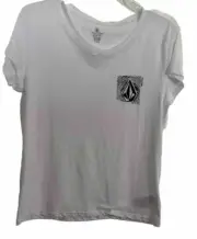 S Volcom White Woman Top Short Cap Sleeve Made In Mexico Cotton/Polyester