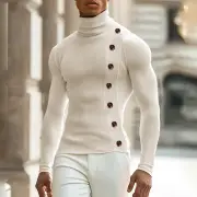 INCERUN Mens Solid Color Textured Pullover Long Sleeve Sweater Fashion Slim Fit High-collar Sweater for Male S 5XL