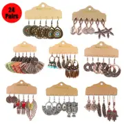 24 Pairs/set Boho Drop Dangle Women Girls Colorful Tassel Statement Earrings Set