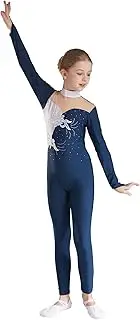 [Fldy] Kids Girls Shiny Diamonds Flower Figure Ice Skating Jumpsuit Long Sleeve Ballet Dance Gymnastics Leotard Unitard