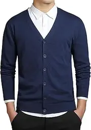 [Qolkmuiy-GJ] Mens Casual Comfortable Fit Open Sweaters Lightweight Button Knitted Cardigans V-Shaped Collar Knitwear Cardigan, Dark Blue, 4X-Large