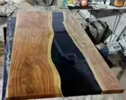 Black Epoxy Center Sofa Dining Table, Wooden Epoxy Table Walnut Top Table Decors