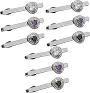 [AOKWAWALIY] 9 Pcs Tie Clips Bling Accessories Diamond Tie Clip Business Men Clip on Ties Gemstone Tie Clip Bow Ties for Men Collar Pin Tie Bar Pinch Clip Suit Accessories Men Alloy