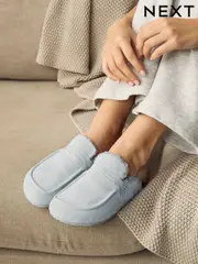 Blue Suede Loafer Mule Slippers with Borg Lining (E69999) | $18