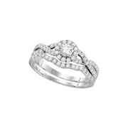 14k White Gold Diamond Round Bridal Wedding Ring Set 1 Cttw (Certified)