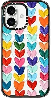 CASETiFY Impact Case for iPhone 16 [Slim / 8.2 ft. 4X Military Grade Drop Protection/Compatible with Magsafe] - Clear Polka Daub Hearts - Clear Black