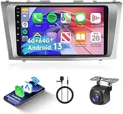 8 Core 4+64G Android Car Stereo for Toyota Camry 2006-2011, Wireless Carplay Android Auto Car Radio, 9’’ Touch Screen Head Unit Bluetooth GPS Navigation Mirror Link WiFi FM/RDS DSP Backup Camera SWC