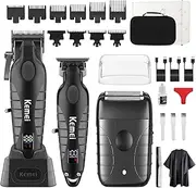 KEMEI Professional Barber Hair Trimmer Set for Men, Wireless Electric T-Blades Hair Trimmer Foil Shaver Kit, USB Rechargeable Hairdresser Hair Cutting Machine Set with 9 Guide Combs