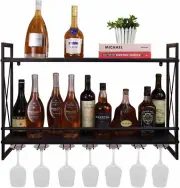 Industrial Wall Mounted Wine Racks with Glass Holder, 31.5In Rustic Metal Multip