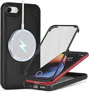 Cavor for iPhone SE 2020/ SE 2022 Case Built-in Screen Protector for iPhone 7/8 Case 4.7'' Frosted Matte Support Magsafe Charging Shockproof Cover 360° Full Body Protective Phone Case-Black