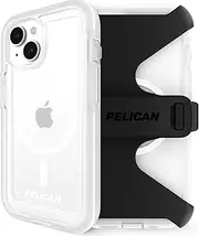 Pelican Voyager Series - iPhone 15 Case 6.1" [Compatible with MagSafe] [Anti-Yellow] Magnetic Charging Phone Case with Belt Clip Holster Kickstand [18FT Military Grade Drop Protection] - Clear