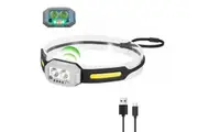 s Head Torch Rechargeable, Headlight for Boys, Headtorch LED Super Bright, 4 Modes, Motion Sensor, Waterproof Torch, 200 Lumens, Headlamp for Camping, Running, Fishing, Hiking - Black